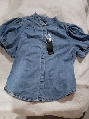 Truth Light Blue Chambray Button-Up Blouse